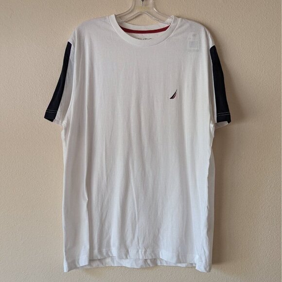 Large Nautica Bright White Classic Short Sleeve T-Shirt Basic Embroidered Logo - Picture 1 of 4